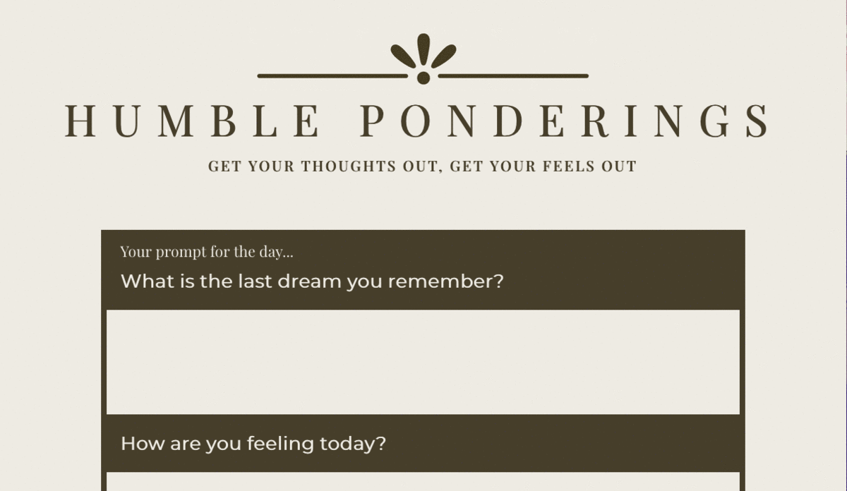 a gif showing the features of the Humble Ponderings website.
